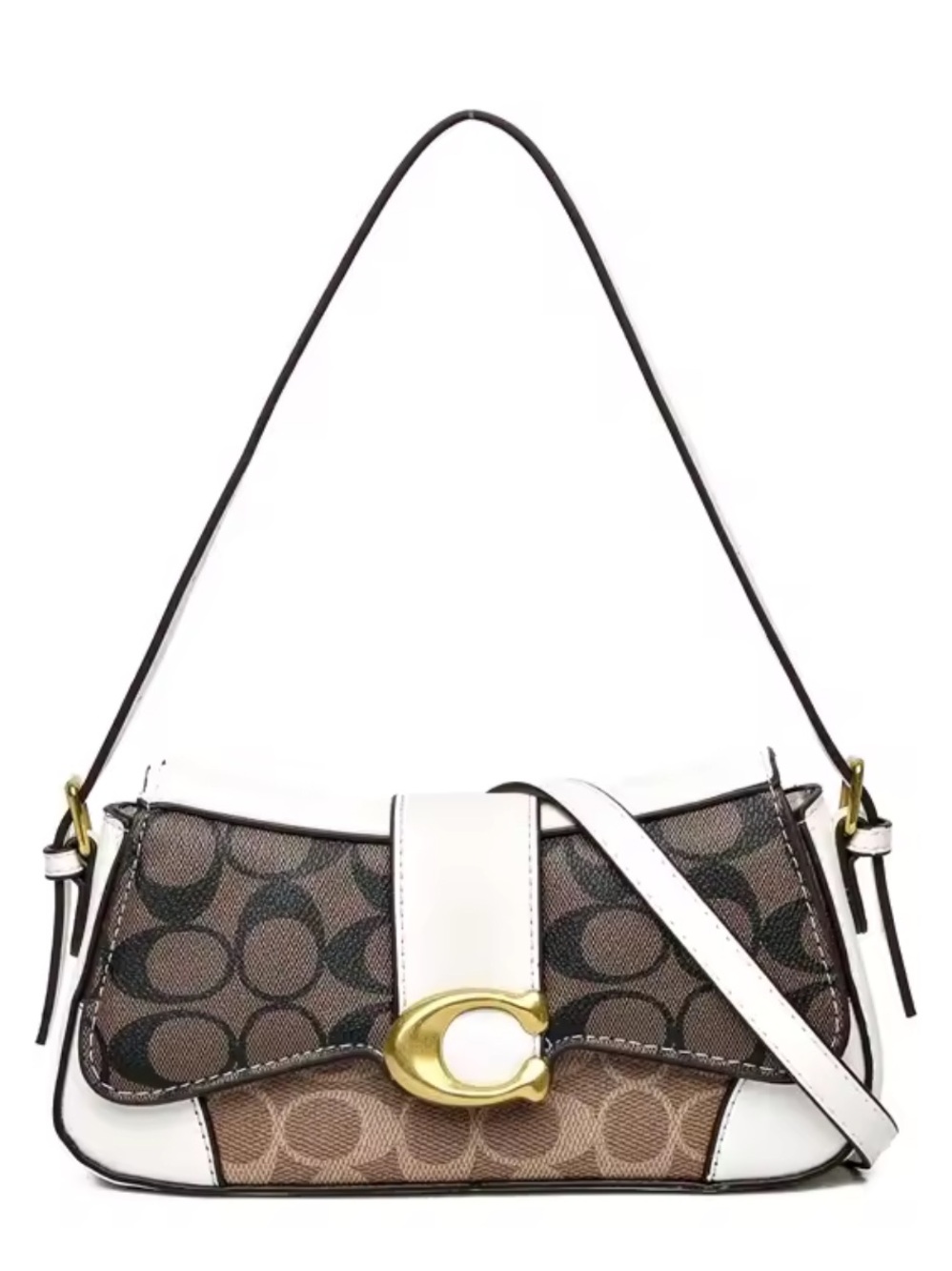 Designer inspired Brown Signature Canvas Shoulder Bag with White Trim